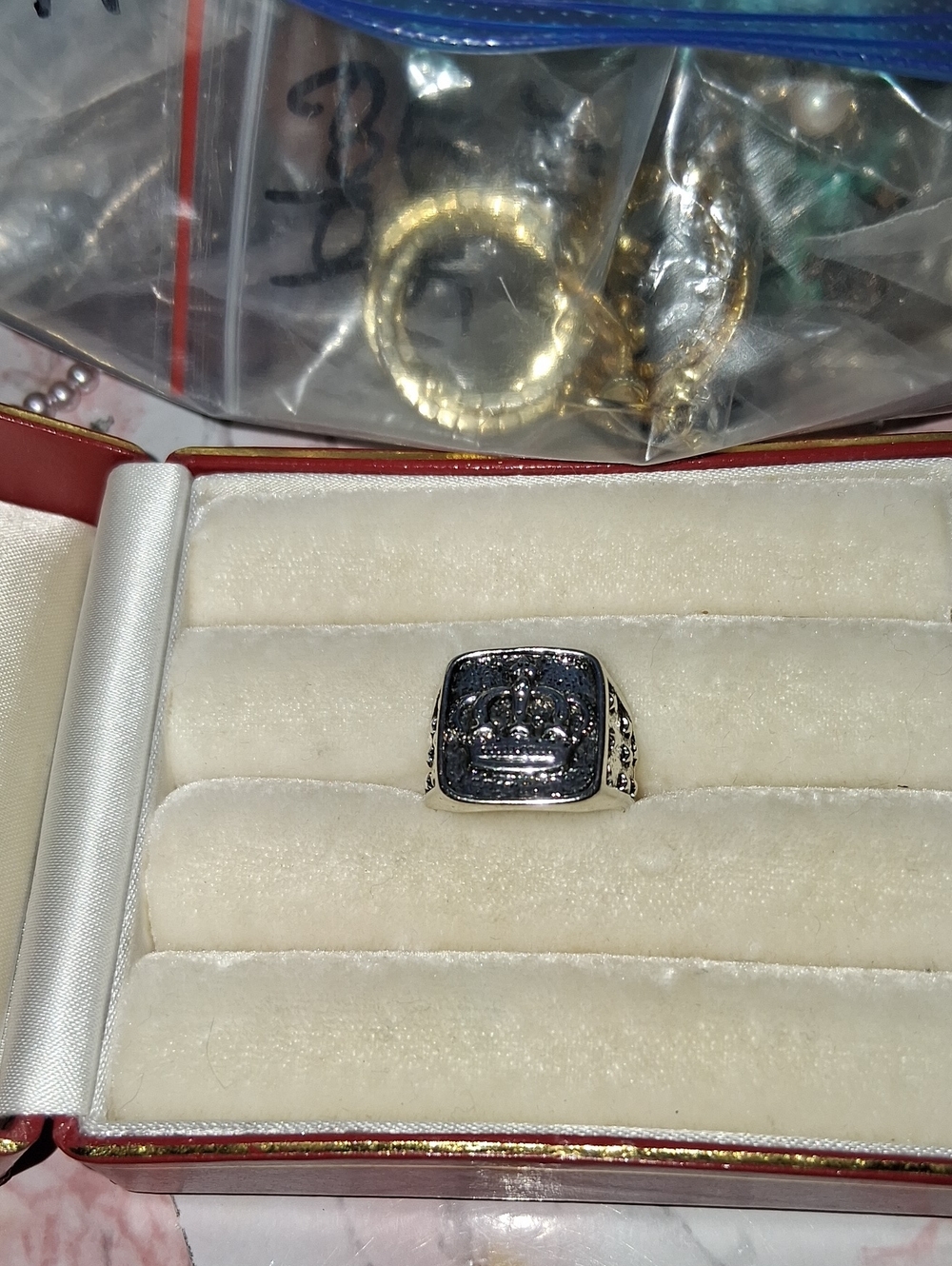 Men's Silver-Tone Crown Signet Ring - Classic Style
